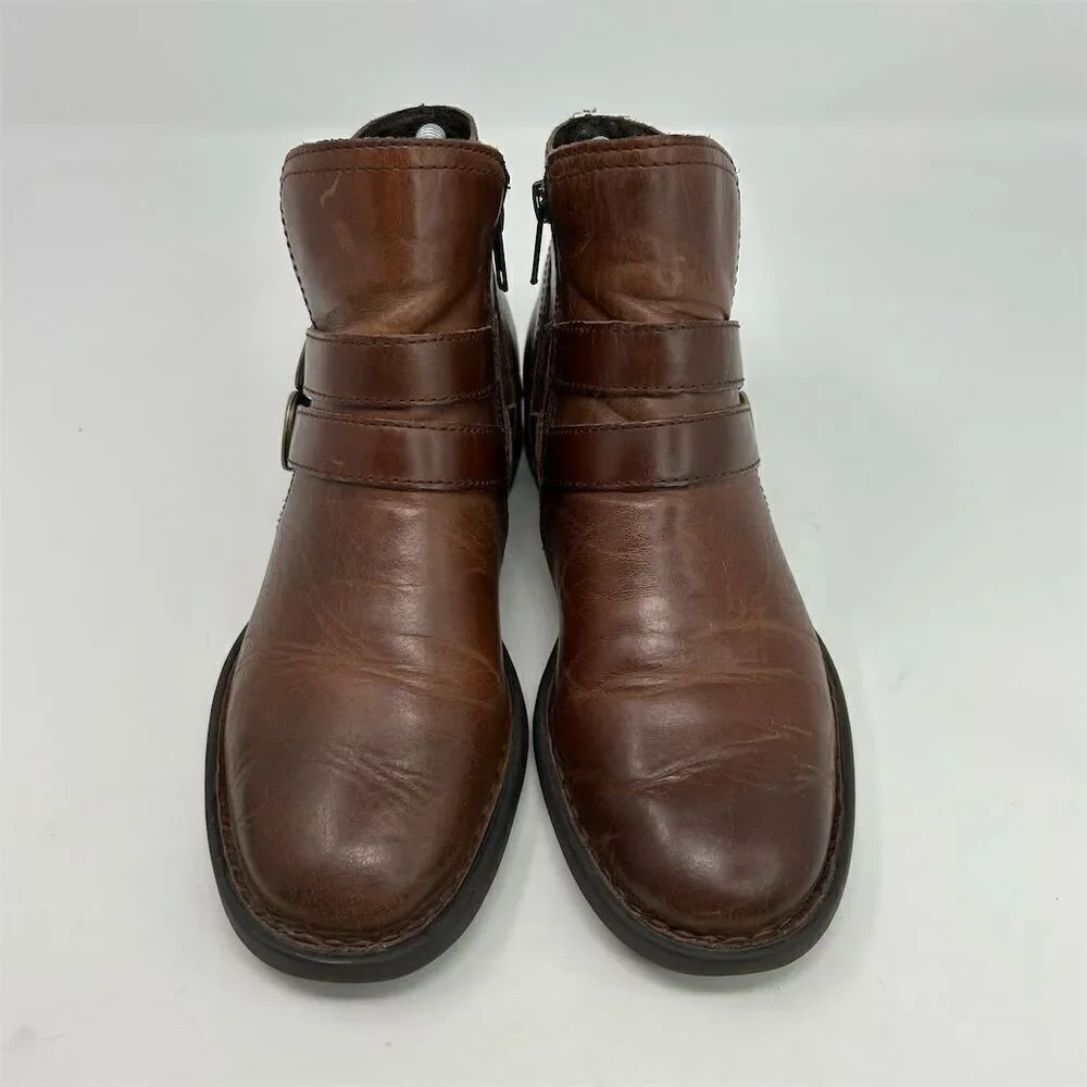 Born Women's Ankle Bootie Brown Leather Size 7.5M Double Buckle Casual